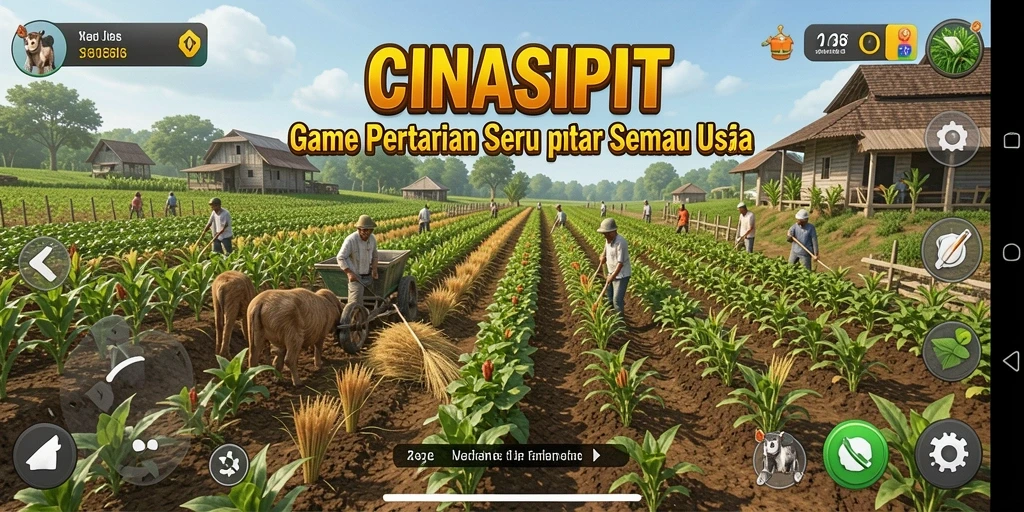 Screenshot gameplay CINASIPIT menunjukkan aktivitas bertani yang seru dan interaktif.