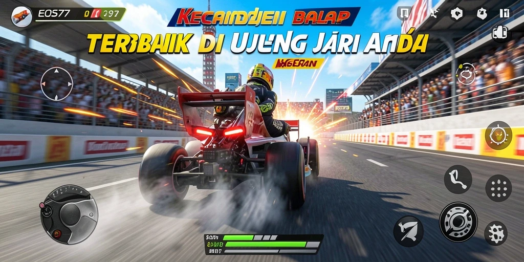 Screenshot gameplay balap dari EOS77 menampilkan aksi mendebarkan di trek.