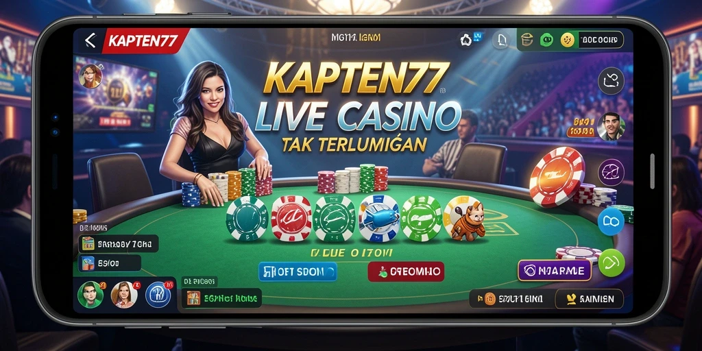 Gameplay KAPTEN77 dengan dealer langsung yang menawan.