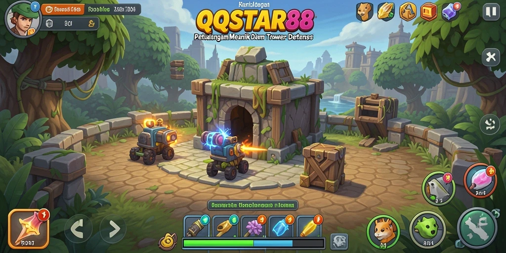 Screenshot gameplay QQSTAR88 yang menunjukkan aksi Tower Defense yang seru.
