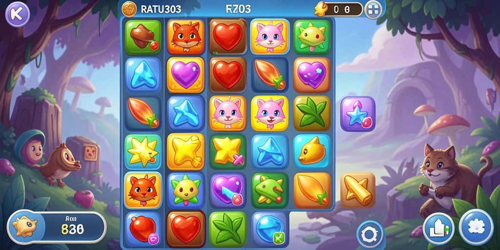 Screenshot gameplay RATU303 menunjukkan aksi seru dalam permainan Match-3.