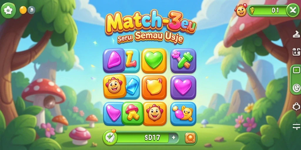 Screenshot SD107 menampilkan gameplay seru Match-3 yang penuh warna.