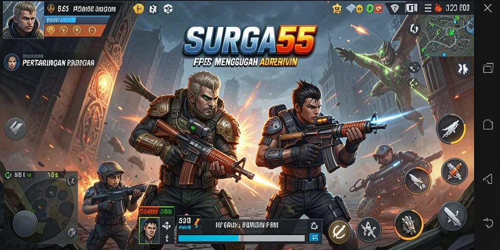 Tampilan gameplay SURGA55 menampilkan aksi tembakan yang mendebarkan.